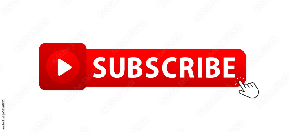 Poster template subscription button and finger click cursor. subscription web button mockup. blogging, prom