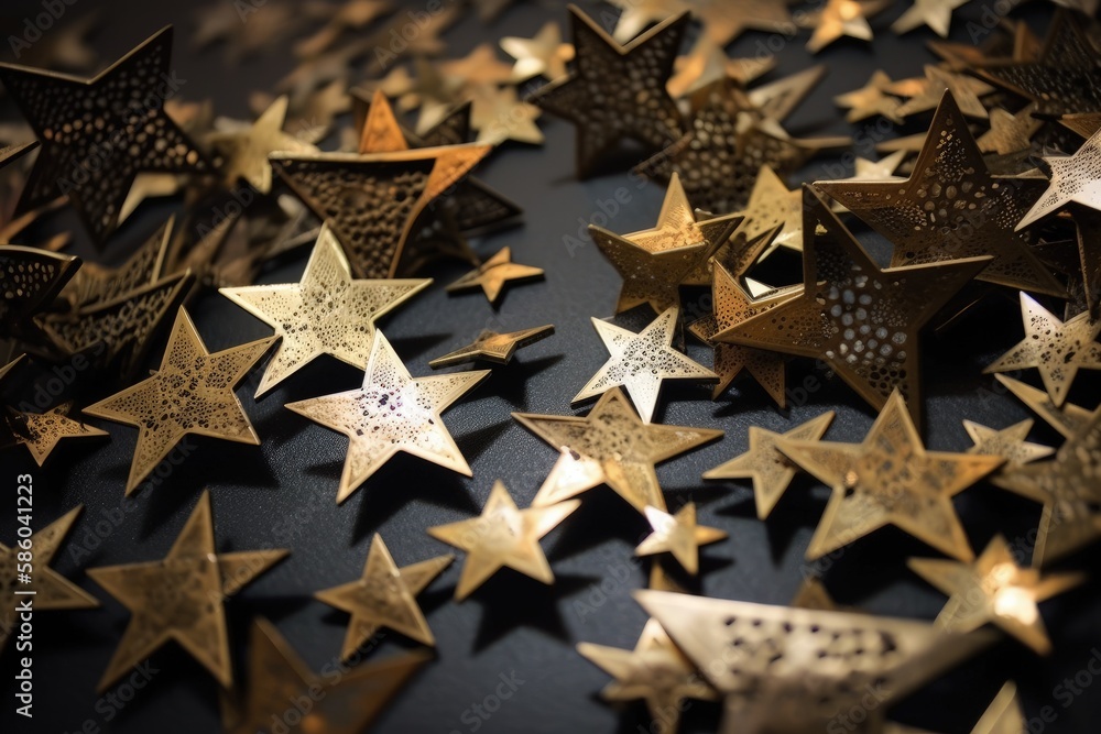Poster constellation of stars on a wooden table with a telescope beside it created with generative ai techn