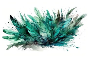 Illustration of green feather painting on a white background created with Generative AI technology