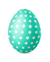 Handmade green Easter egg with dots isolated on a white background.