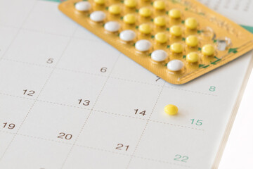 birth control pills of lifestyle woman protect arrangement flat lay style on background white