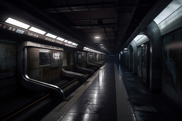 subway station at night scene. Generative AI