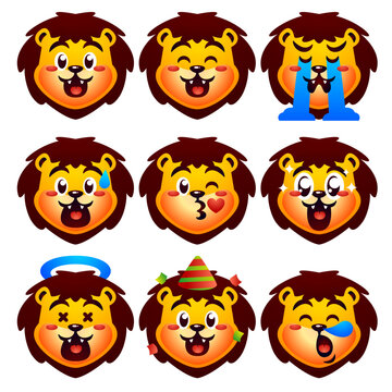 cute lion icon sticker set
