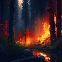 Wildfire burns ground in forest, stock image