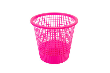 Pink plastic basket on a white background
