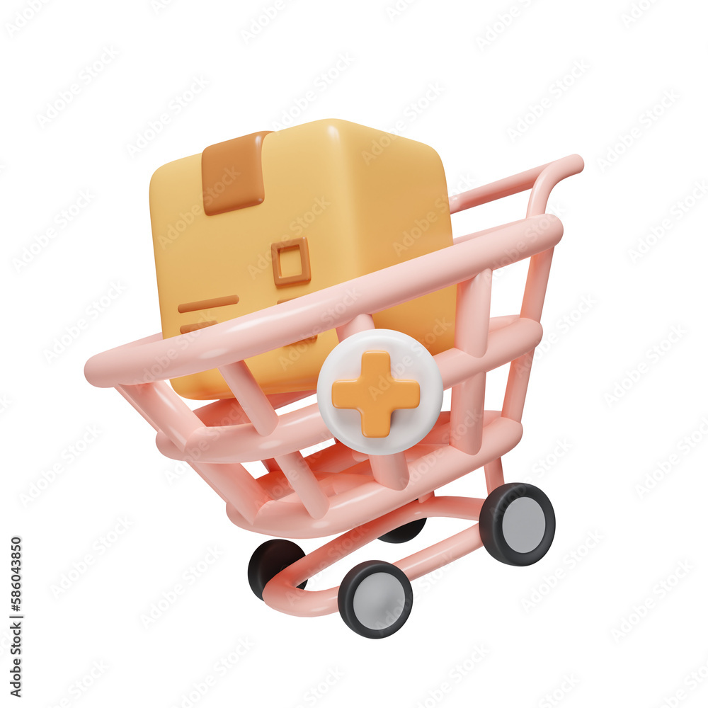 Aufkleber 3d add to cart isolated. useful for e-commerce or business online. icon isolated on white background
