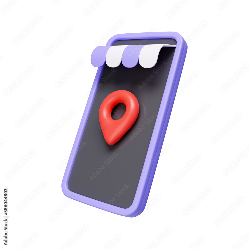 Poster 3d mobile phone and location pin. location for delivery. icon isolated on white background. 3d rende