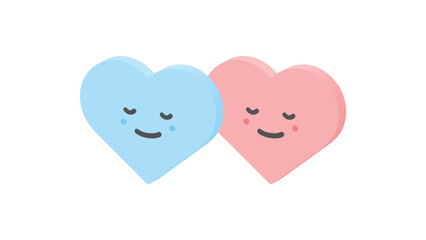 目を閉じて微笑んでいる2つのハートの線画アイコン - 恋愛･結婚･カップルのイメージ
