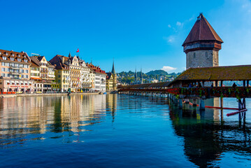 Panorama of Kapellbruecke at Swiss town Luzern