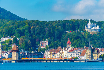 Old town of Luzern from waterfront of lake Lucerne, Switzerland
