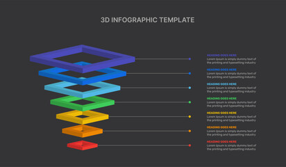 3D Hierarchy Business Infographic Design Template with 7 Steps