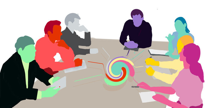 office meeting - sharing ideas - solution - colored outlines - ideal for sites, prints, slides, advertising, images, posters, presentations, convetions