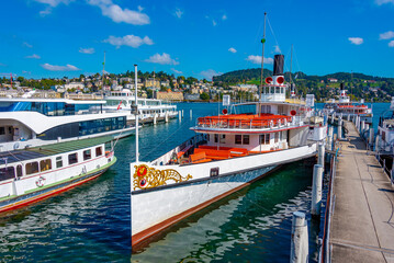 Steamboat at lake Lucerne in Switzerland - obrazy, fototapety, plakaty