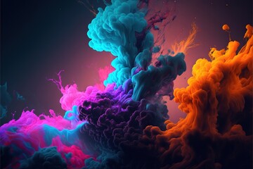 Obraz premium Colorful smoke, abstract background, wallpaper. Color bomb. Printable image. High quality. Generative AI