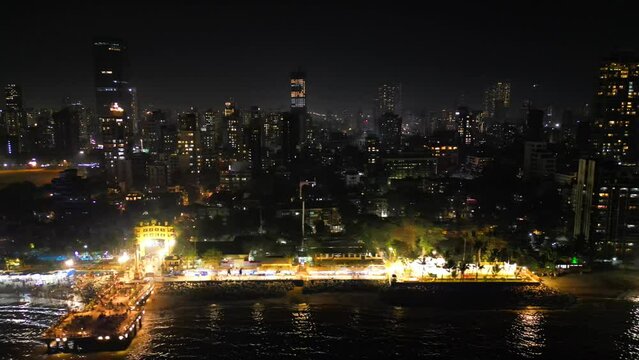 Dadar chow patty beach night bird eye view from left to right mumbai