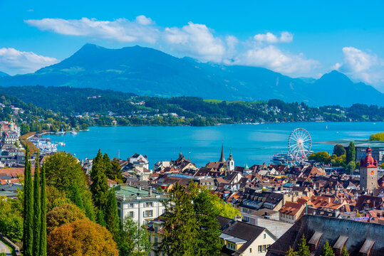 Panorama of Luzern with KKL building in Switzerland