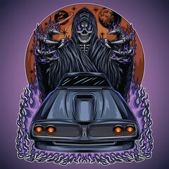 Come to hell Reaper Car Illustration 