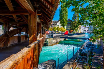 Panorama of Spreuerbruecke at Swiss town Luzern