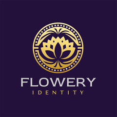 Fototapeta premium Luxury flower bloom circle logo design