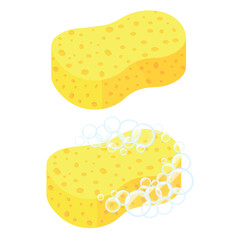 Vector image of a sponge for the body. Hygiene items and baths. The concept of cleanliness and self-care. Beautiful elements for your design. - obrazy, fototapety, plakaty