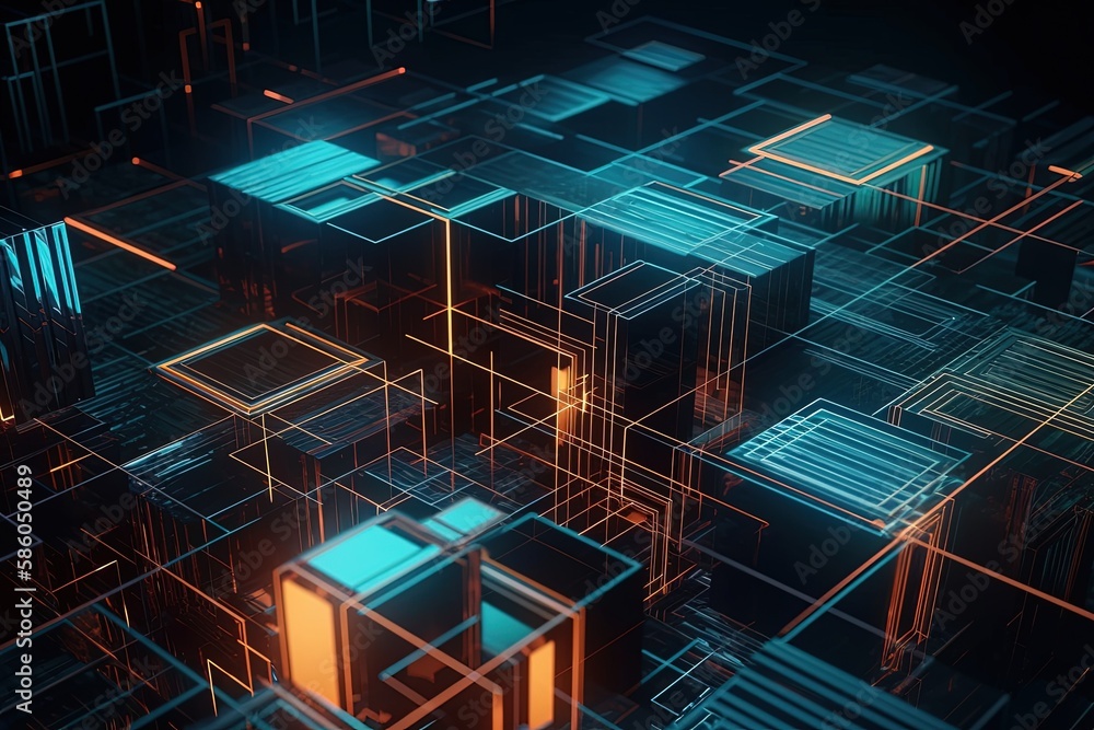 Poster illustration of multicolored cubes arranged in a random pattern created with generative ai technolog