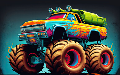 illustration of a colorful monster truck created with Generative AI technology