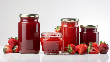 Fototapeta na wymiar Strawberry jam with strawberry fruit on white background with Generative AI