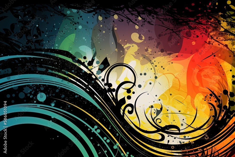 Poster illustration of colorful swirls and bubbles in a vibrant background created with generative ai techn