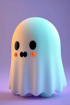 a small cute white ghost with big black eyes and orange bumps created with Generative AI technology