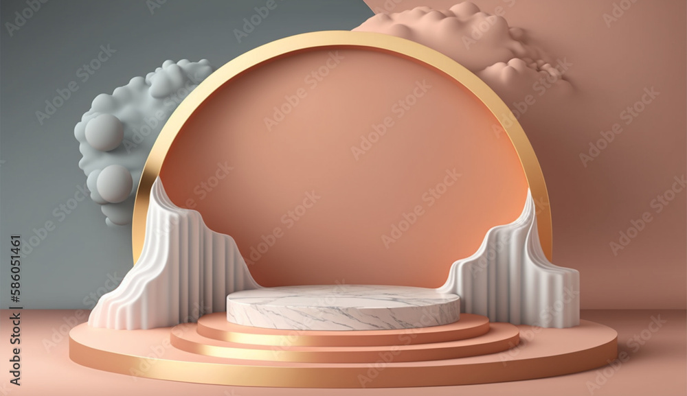 Poster marble floor with clouds background mockup for product placement with generative ai