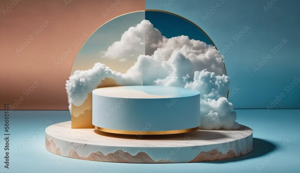 Aufkleber marble floor with clouds background mockup for product placement with generative ai