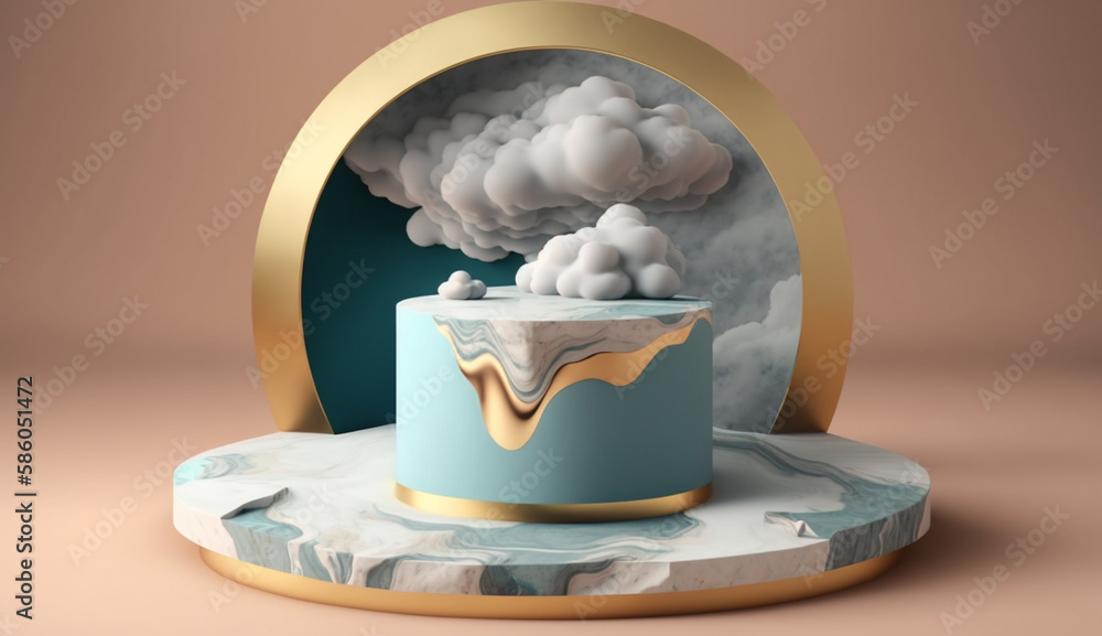 Poster marble floor with clouds background mockup for product placement with generative ai