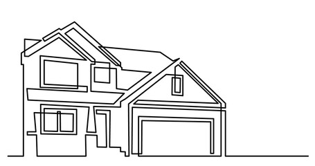 continuous line drawing of two storey suburban house with garage as real estate home property concept with copy space - PNG image with transparent background