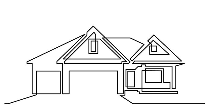 continuous line drawing of big suburban house with driveway as real estate home property concept - PNG image with transparent background