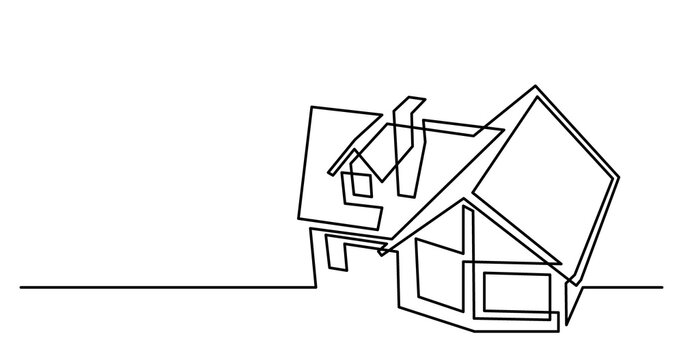 continuous line drawing of suburban house top view as real estate home property concept - PNG image with transparent background