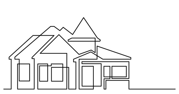 continuous line drawing of big suburban house with tower and font porch as real estate home property concept - PNG image with transparent background