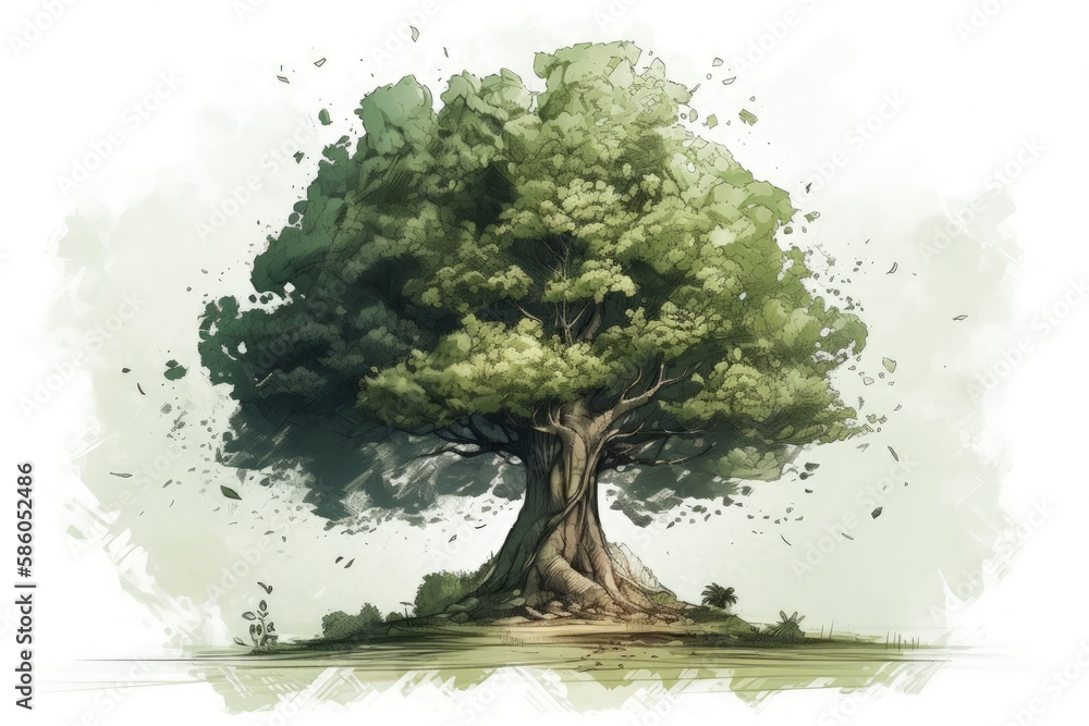 Poster solitary tree standing in a vast open field created with generative ai technology