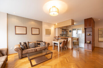 Interior of a living room with parquet floor