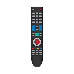 TV remote control device isolated on white background Television technology channel surfing equipment with icon buttons Technology Telecommunication Keyboard. Vector.