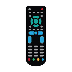 TV remote control device isolated on white background Television technology channel surfing equipment with icon buttons Technology Telecommunication Keyboard. Vector.