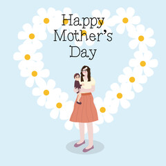 Happy mothers day vector illustration. Mother holds her daughter in her arms