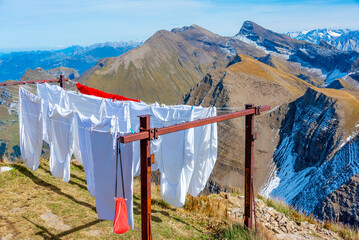 Laundry being dried at Schynige Platte-First hiking track in Switzerland