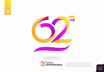 Number 62 logo icon design, 62nd birthday logo number, 62nd anniversary.