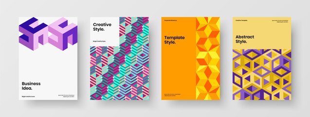 Obraz premium Creative brochure design vector concept collection. Vivid mosaic shapes front page layout composition.