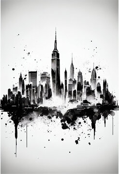 New York City Skyline Sketch on white background Generative AI