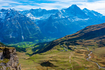 Panorama of the Alps over Grindelwald village in Switzerland