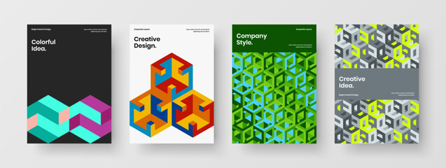 Modern mosaic hexagons annual report template composition. Multicolored corporate cover A4 design vector illustration collection.