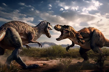 Rolgordijnen dinosaurs fighting Generative AI © TASMAGORIA
