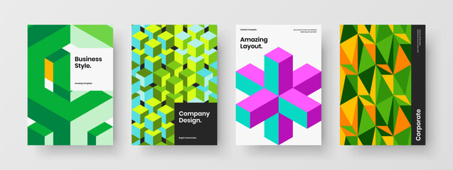 Clean mosaic hexagons corporate cover concept collection. Unique brochure A4 vector design illustration composition.