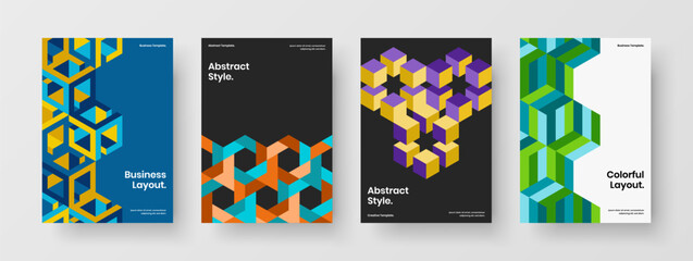 Vivid catalog cover A4 vector design illustration set. Unique geometric hexagons corporate identity concept composition.